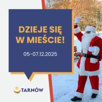 na zdjęciu tekst " dzieje się w mieście" oraz święty Mikołaj